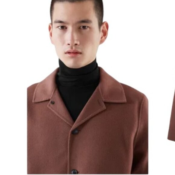 COS Large Pocket Button Up Utility Wool Jacket in Burgundy - Picture 3 of 13